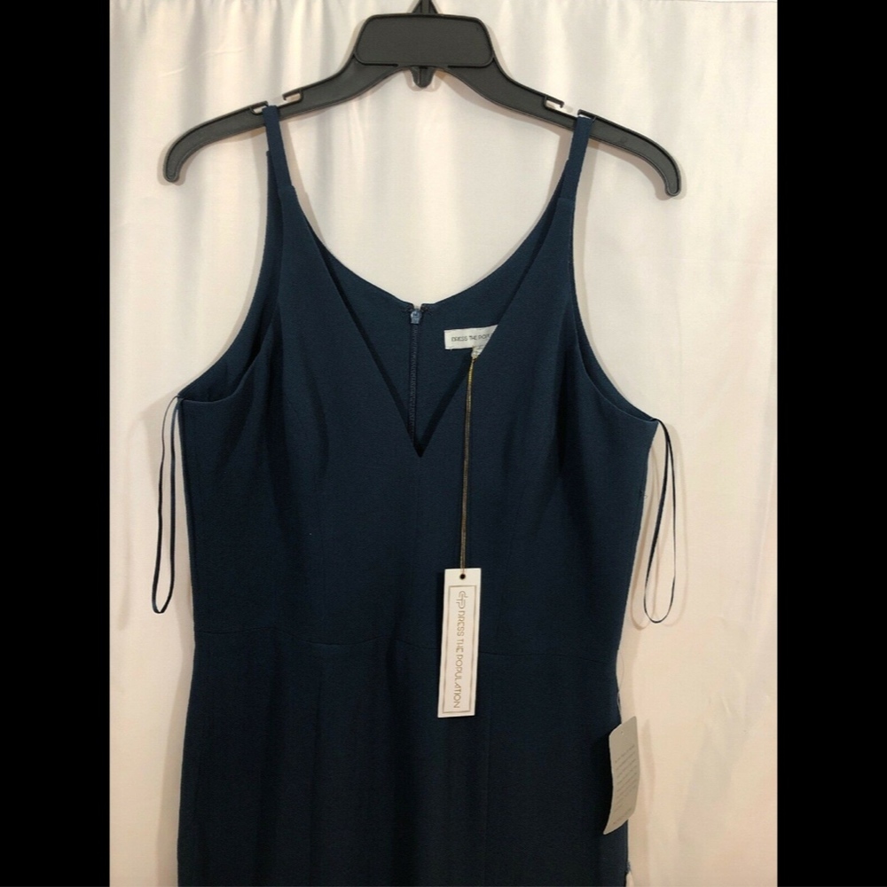NWT $288 Dress the Population Iris Slit‎ Crepe Gown Peacock Blue [ Large ] #e452 - Picture 3 of 8
